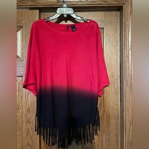 Red and black mid length women’s size large black fringe. Super soft. Worn once